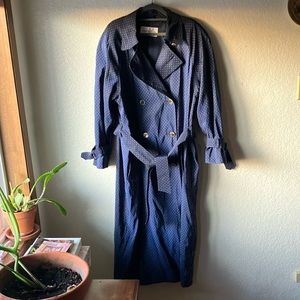 Jones New York Made in USA Y2K Navy w. Cream Dots Poly Trench Coat womens 18